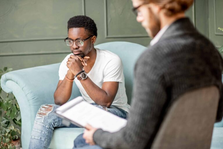Man during a psychological session with psychologist
