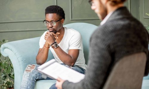 Man during a psychological session with psychologist